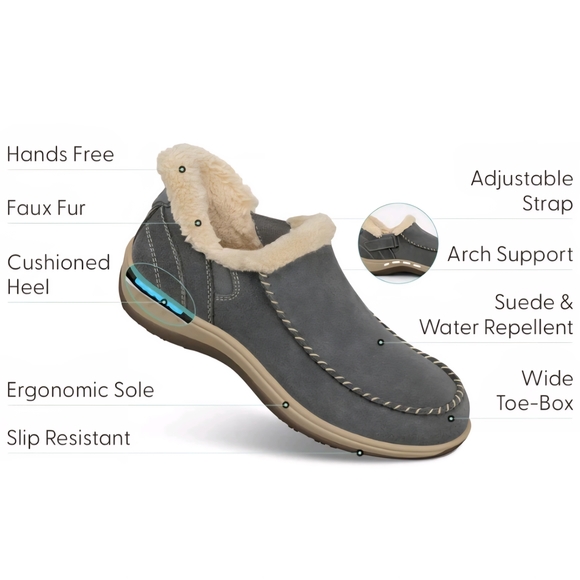 Orthofeet Women's Lorin Hands-Free Suede Slipper-Shoes Gray - Picture 2 of 9